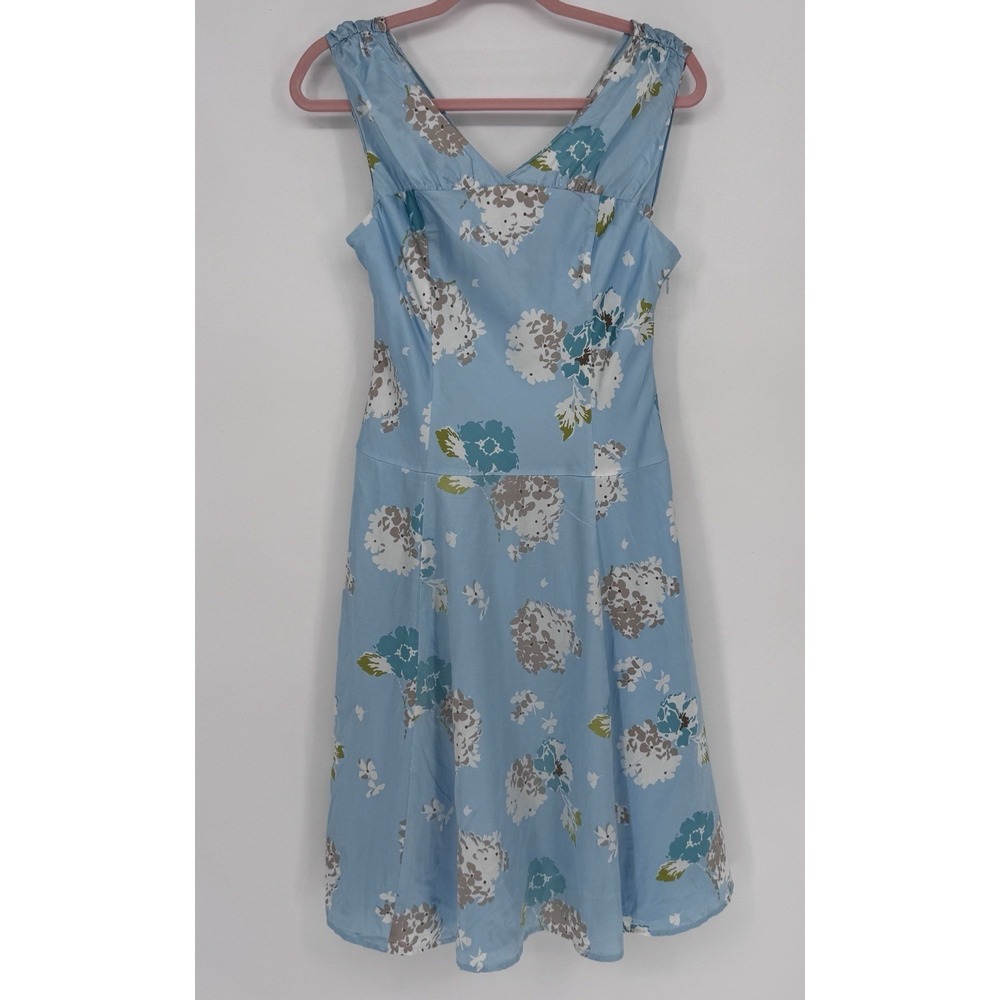 Pendleton Silk Blend Floral Midi Dress Blue‎ White Sleeveless V-Neck Lined 6P